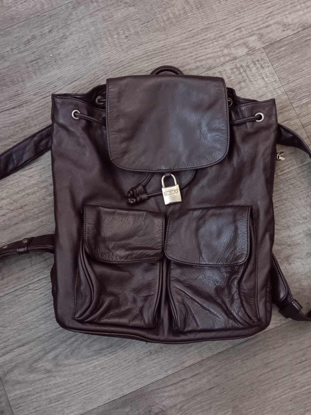 Vintage Y2K DKNY Brown Leather Backpack Purse